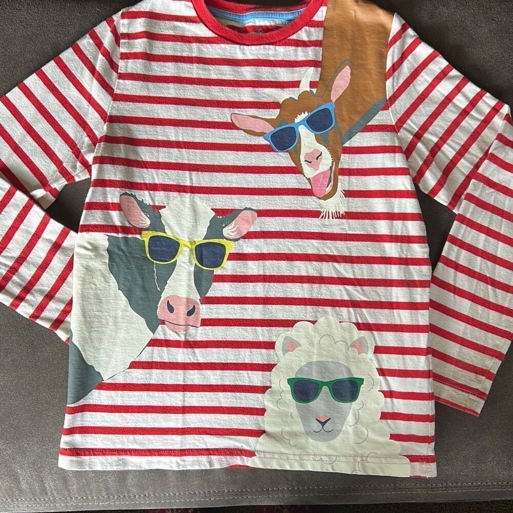 Mini Boden Sheep Shirt 8-9 Farm Animals with Sunglasses. Long-Sleeve